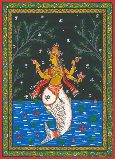 Painting titled "Matsya avtar [Patta…" by Drashti [Artist], Original Artwork, Watercolor