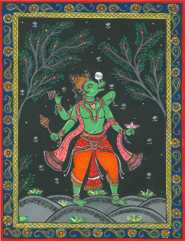 Pittura intitolato "Varah avtar of Lord…" da Drashti [Artist], Opera d'arte originale, Acquarello