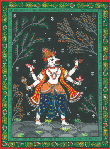 Painting titled "Narshimha avtar of…" by Drashti [Artist], Original Artwork, Watercolor