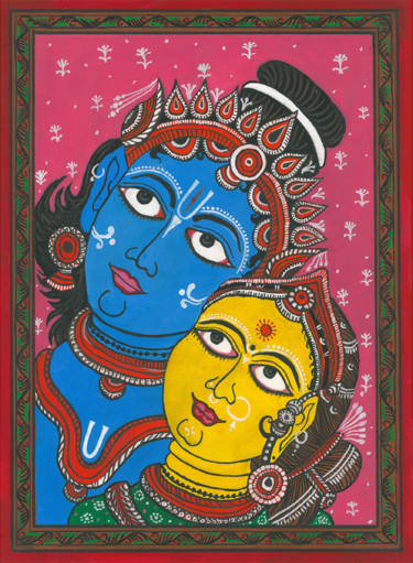 Pintura intitulada "Radha krishna [Patt…" por Drashti [Artist], Obras de arte originais, Aquarela