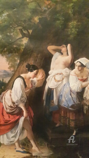 Картина под названием "Три итальянки у фон…" - Гуля Ахангаранская, Подлинное произведение искусства, Масло