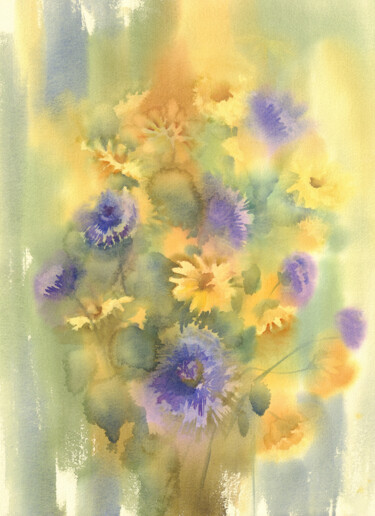 Dessin intitulée "108 flowers" par Longlivernr, Œuvre d'art originale, Aquarelle