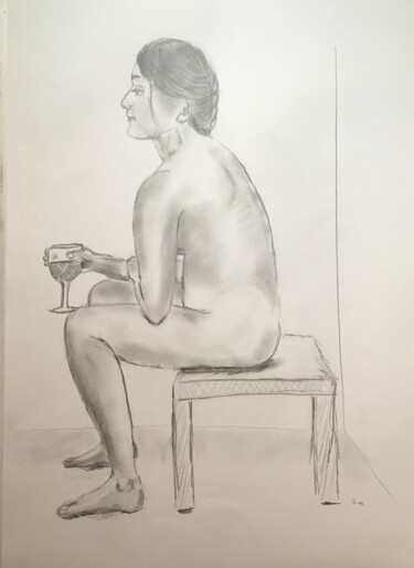 Desenho intitulada "Female model with w…" por Simon Farnell, Obras de arte originais, Lápis