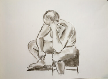 Рисунок под названием "Life drawing, male…" - Simon Farnell, Подлинное произведение искусства, Древесный уголь