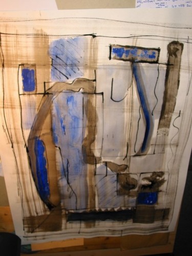 Peinture intitulée "Encadrement bleu au…" par François Garros, Œuvre d'art originale, Huile