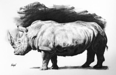Dessin intitulée "Etude de Rhinocéros" par Drochon, Œuvre d'art originale, Autre