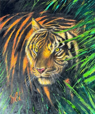 Painting titled "Tigre du Bengale" by Marie-Line Dromard, Original Artwork, Oil