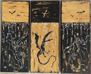 Malarstwo zatytułowany „Dragons d'or” autorstwa Marie-Line Dromard, Oryginalna praca, Akryl