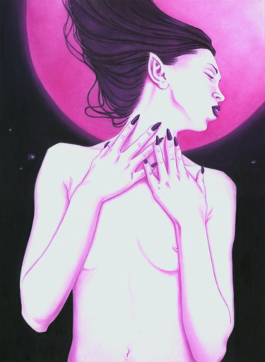 Pintura titulada "moons-rapture-wolf-…" por Stacy Drum, Obra de arte original, Oleo