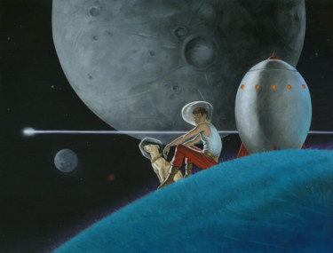 Картина под названием "space buddies 2.jpg" - Stacy Drum, Подлинное произведение искусства, Масло