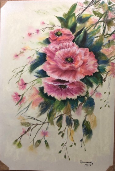 Ζωγραφική με τίτλο "flowers-pastel-pain…" από Diane Hernandez, Αυθεντικά έργα τέχνης