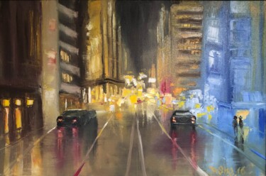 Painting titled "City lights" by Denis Shevchenko, Original Artwork, Oil