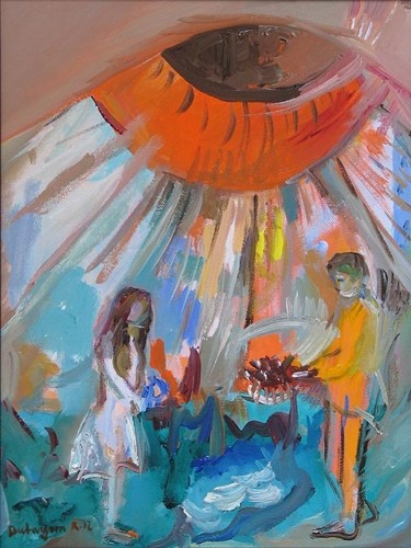 Painting titled "Touch the sun III." by Ruth Dubayova, Original Artwork, Oil