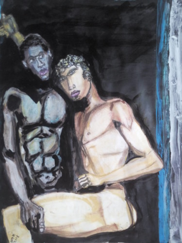 Painting titled "dans le noir" by Herve Yann Dubois, Original Artwork, Gouache
