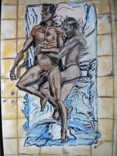 Peinture intitulée "au lit on dort" par Herve Yann Dubois, Œuvre d'art originale, Gouache