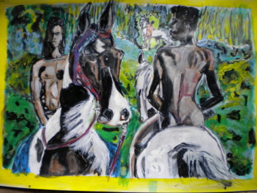 Painting titled "complicité cavalière" by Herve Yann Dubois, Original Artwork, Gouache