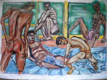 Peinture intitulée "dimanche matin on j…" par Herve Yann Dubois, Œuvre d'art originale, Gouache