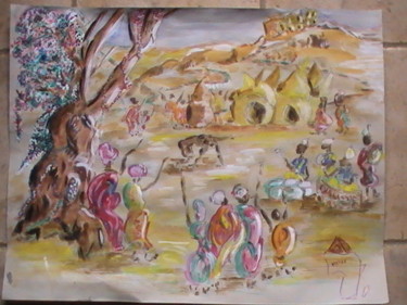 Painting titled "mon  village" by Herve Yann Dubois, Original Artwork, Gouache