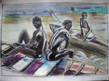 Peinture intitulée "bonne pêche" par Herve Yann Dubois, Œuvre d'art originale, Gouache