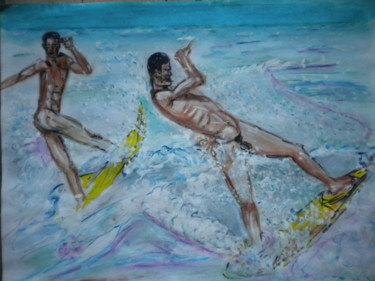 Painting titled "phojp  SURFING GAY-…" by Herve Yann Dubois, Original Artwork, Gouache