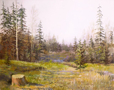 Картина под названием "Апрель в лесу" - Wadim Chugriev, Подлинное произведение искусства, Масло
