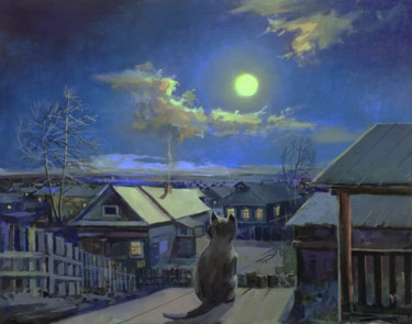 Painting titled "Зов ночи" by Wadim Chugriev, Original Artwork, Oil