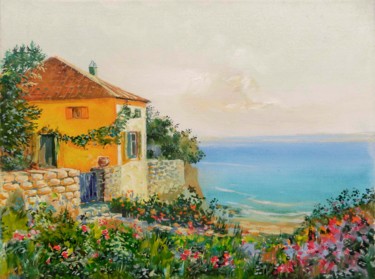 Картина под названием "Домик над морем" - Wadim Chugriev, Подлинное произведение искусства, Масло