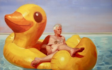 Painting titled "Papa Canard" by Patricia Dubois, Original Artwork, Oil Mounted on Wood Stretcher frame