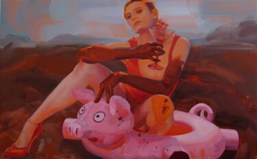 Painting titled "Cochonnerie" by Patricia Dubois, Original Artwork, Oil