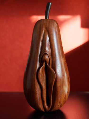 Skulptur mit dem Titel "grande poire vulve…" von Anthony Gratien, Original-Kunstwerk, Holz