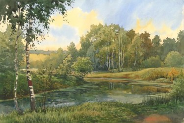 Картина под названием "На берегу речушки" - Andrey Dubrovin, Подлинное произведение искусства