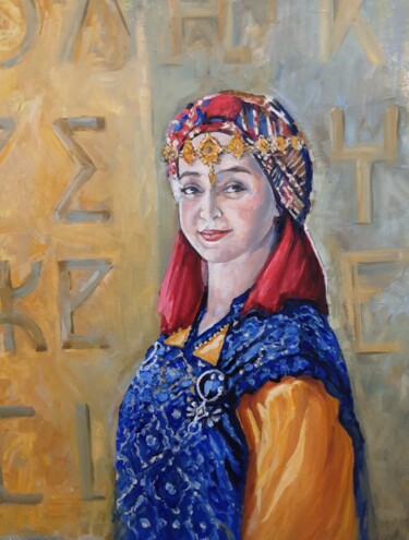 Painting titled "Fille Amazigh" by Valentyna Dubrovska, Original Artwork, Oil