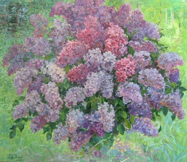 Картина под названием "Lilac in the garden" - Aleksandr Dubrovskyy, Подлинное произведение искусства, Масло Установлен на Де…