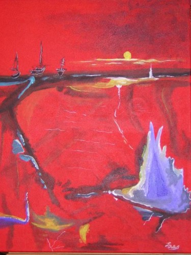 Peinture intitulée "Nuit rouge" par P'Tit Lout'Che, Œuvre d'art originale