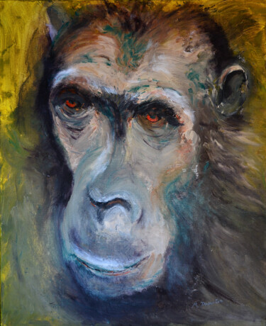 Schilderij getiteld "Singe 1" door Monique Ducarton, Origineel Kunstwerk, Olie