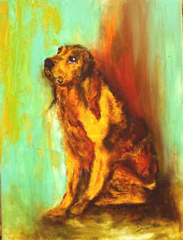 Painting titled "Chien épagneul 4" by Monique Ducarton, Original Artwork, Acrylic Mounted on Wood Stretcher frame