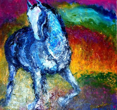 Картина под названием "cheval" - Monique Ducarton, Подлинное произведение искусства, Масло