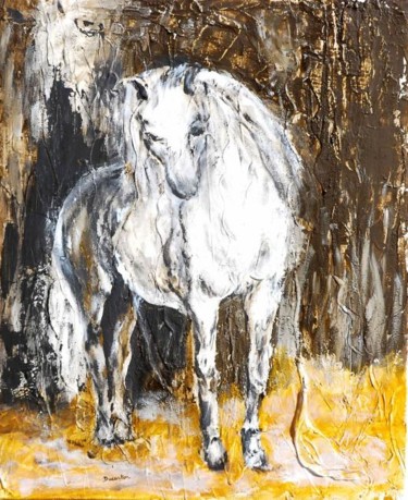 Pintura intitulada "Cheval blanc 1" por Monique Ducarton, Obras de arte originais, Óleo