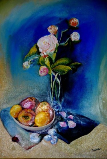 Painting titled "vase de fleurs" by Monique Ducarton, Original Artwork, Oil