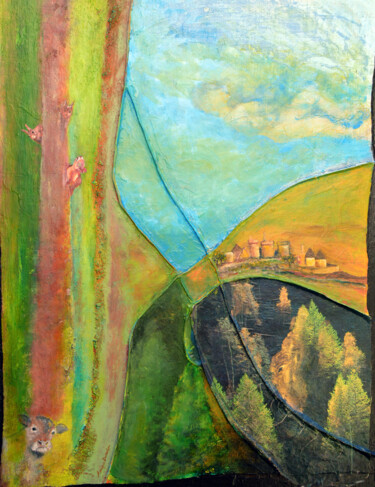 Картина под названием "composition cloison…" - Monique Ducarton, Подлинное произведение искусства, Акрил Установлен на Дерев…