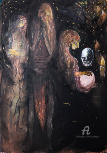 Malerei mit dem Titel "Three Mary of Magda…" von Duc Evelyna, Original-Kunstwerk, Acryl Auf Keilrahmen aus Holz montiert