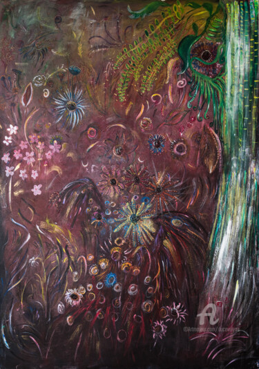 제목이 "danse végétale"인 미술작품 Duc Evelyna로, 원작, 아크릴 나무 들것 프레임에 장착됨