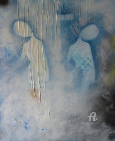 Painting titled "anonyme bleu 1" by Duc Evelyna, Original Artwork, Acrylic Mounted on Wood Stretcher frame