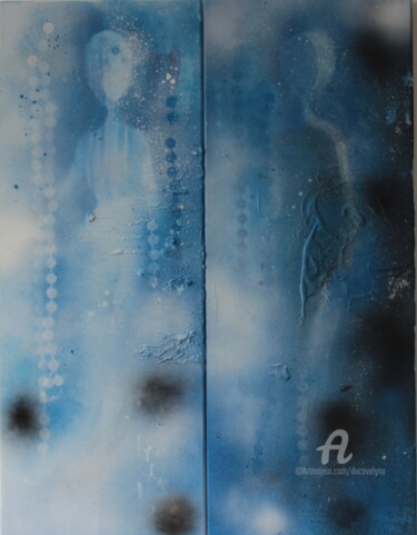 Painting titled "Diptyque bleu" by Duc Evelyna, Original Artwork, Acrylic Mounted on Wood Stretcher frame