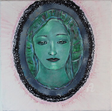 Painting titled "Petite icône n°2" by Duc Evelyna, Original Artwork, Acrylic Mounted on Wood Stretcher frame