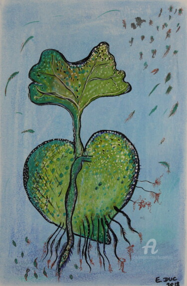 Drawing titled "un coeur végétal" by Duc Evelyna, Original Artwork, Ink
