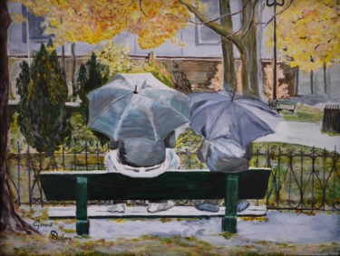 Peinture intitulée "Pluie sur le parc" par Gérard Duchêne, Œuvre d'art originale, Huile