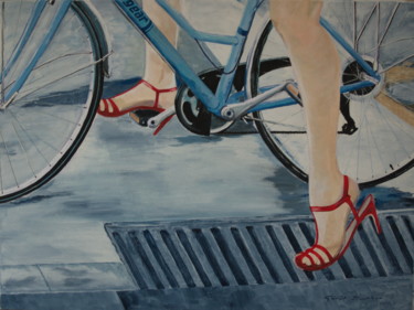 Peinture intitulée "la-bicyclette-bleue…" par Gérard Duchêne, Œuvre d'art originale, Acrylique