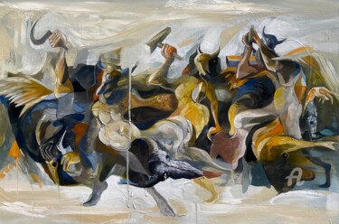 Pintura titulada "Crazy Buffalo" por Loi Duc (DucloiArt), Obra de arte original, Oleo Montado en Bastidor de camilla de made…