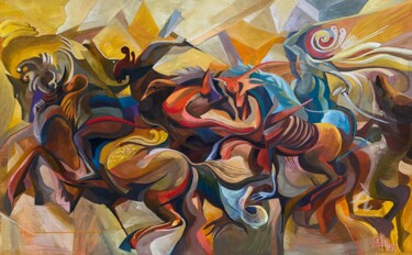 Pintura intitulada "Red Horse" por Loi Duc (DucloiArt), Obras de arte originais, Óleo